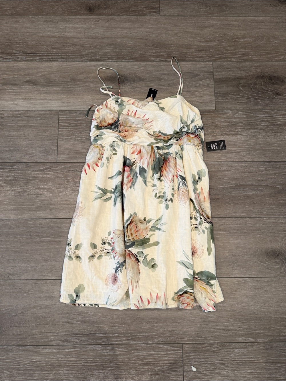 Women Express Floral Spaghetti Strap Sundress in Cream